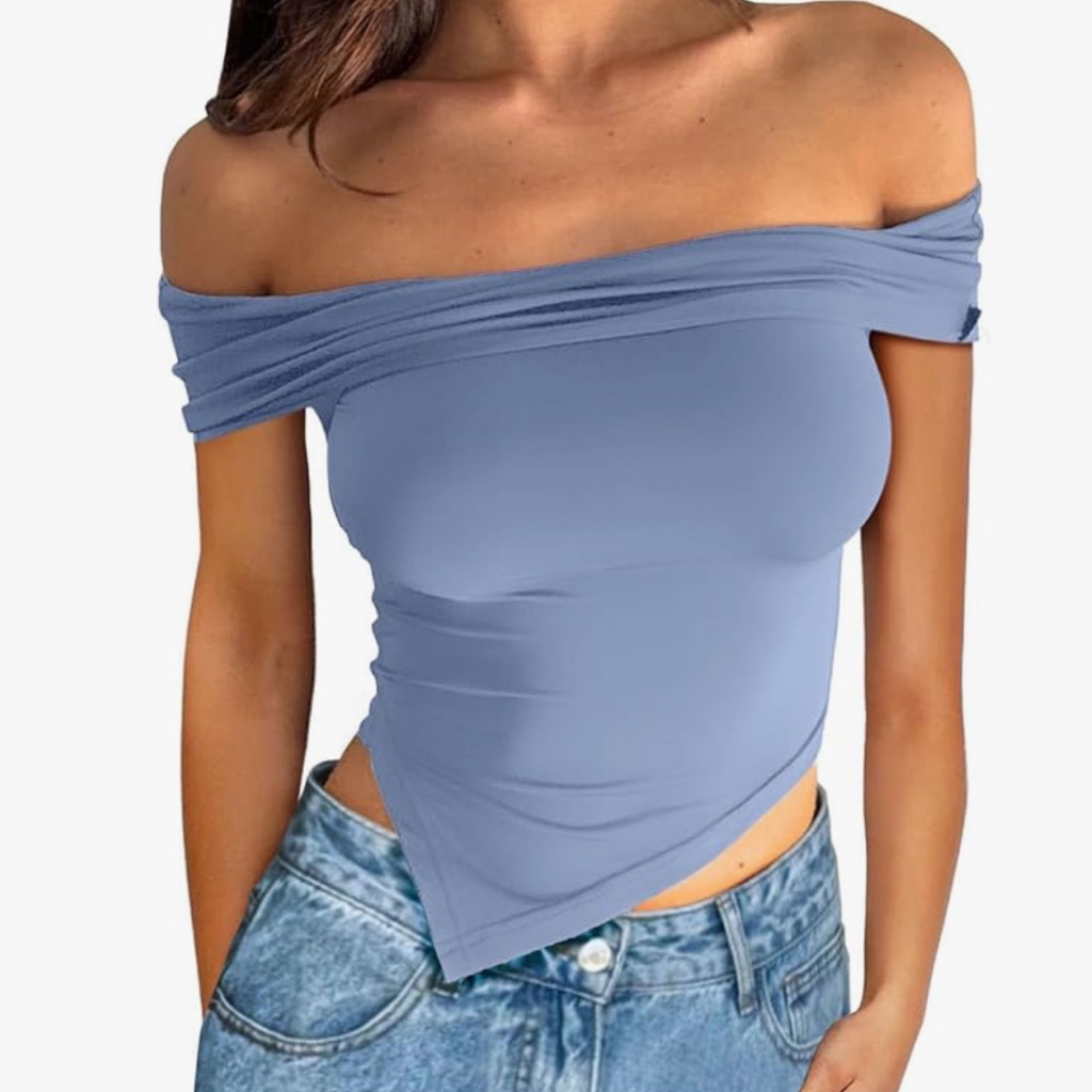 Summer Concert Vacay Vibes Trendy Cowgirl Cottagecore Off-Shoulder Blue Top